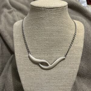 Vintage Monet White Enamel Silver Tone Choker Necklace Estate